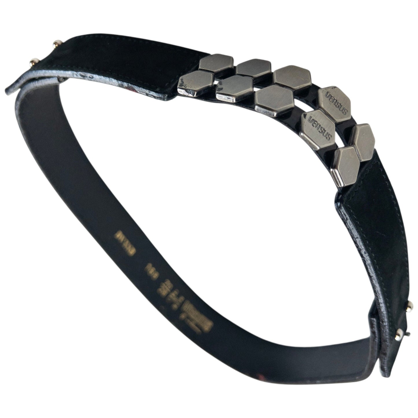 Vintage 90s Versace Versus Leather Belt Size W25 | O/S, Black