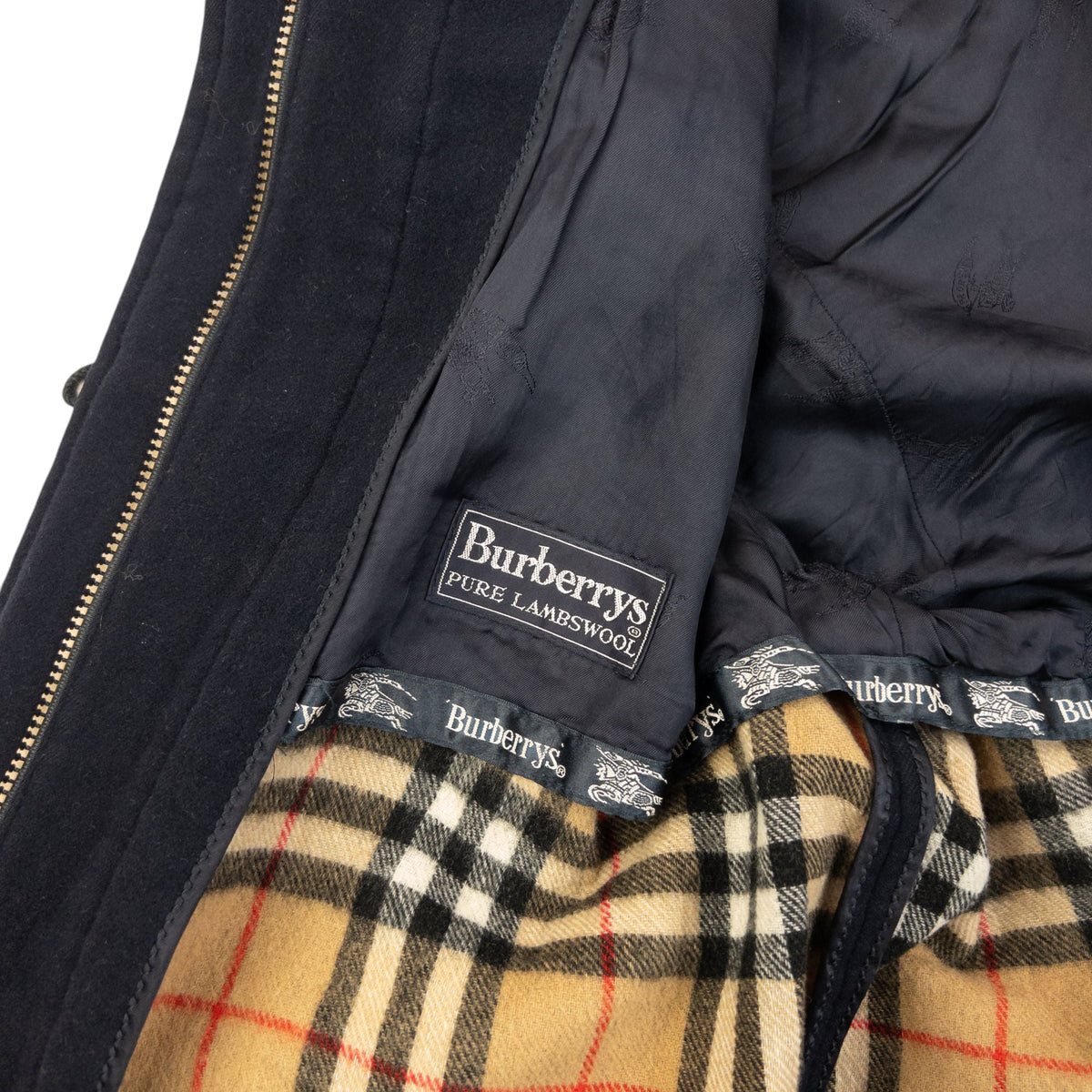 Vintage 90s Burberry Wool Duffle Jacket Size XL | O/S, Navy
