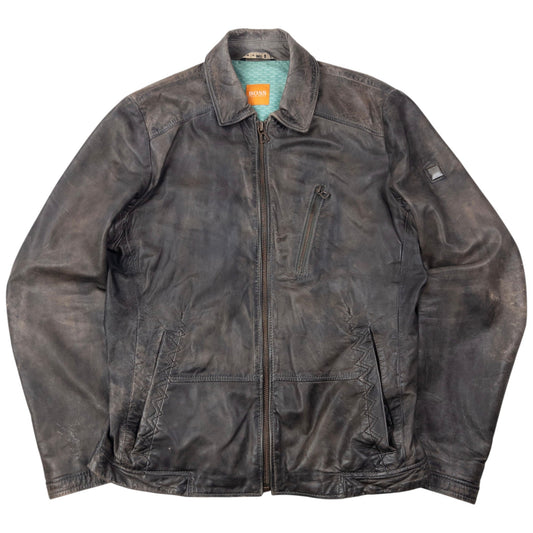 Vintage 2000s Hugo Boss Zip Up Leather Jacket Size M | Medium, Brown