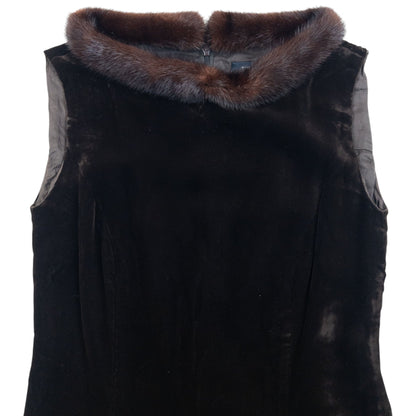 Vintage 2000s Burberry Fur Collar Velour Dress Womens Size S | Small, Brown