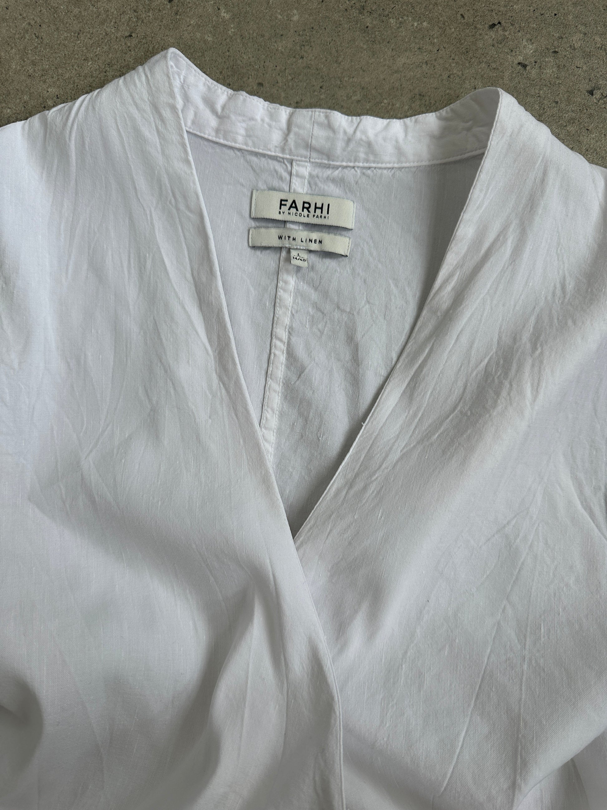 Nicole Farhi 2000s Linen Asymmetric Wrap Top - M-L