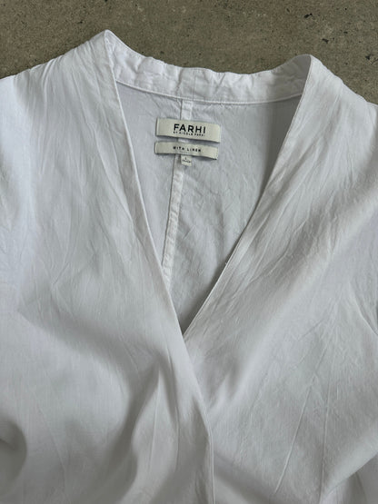 Nicole Farhi 2000s Linen Asymmetric Wrap Top - M-L