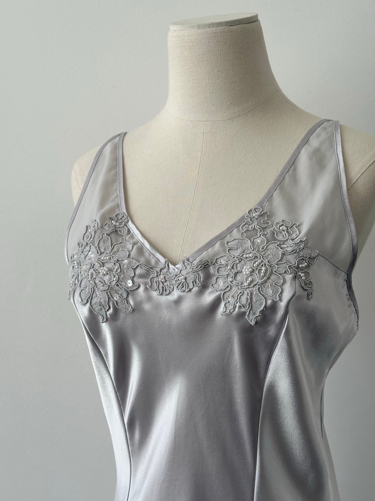 Vintage 1990s Satin Pearl Mini Slip Dress - S