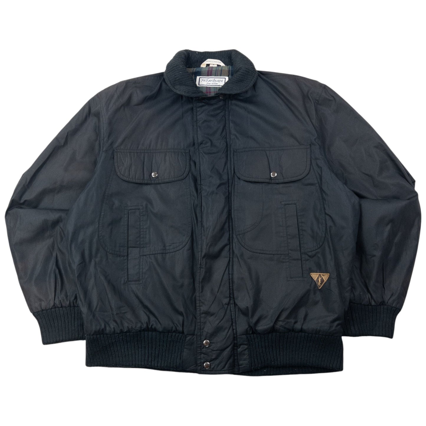Vintage 80s YSL Yves Saint Laurent Bomber Jacket Size L | Large, Black