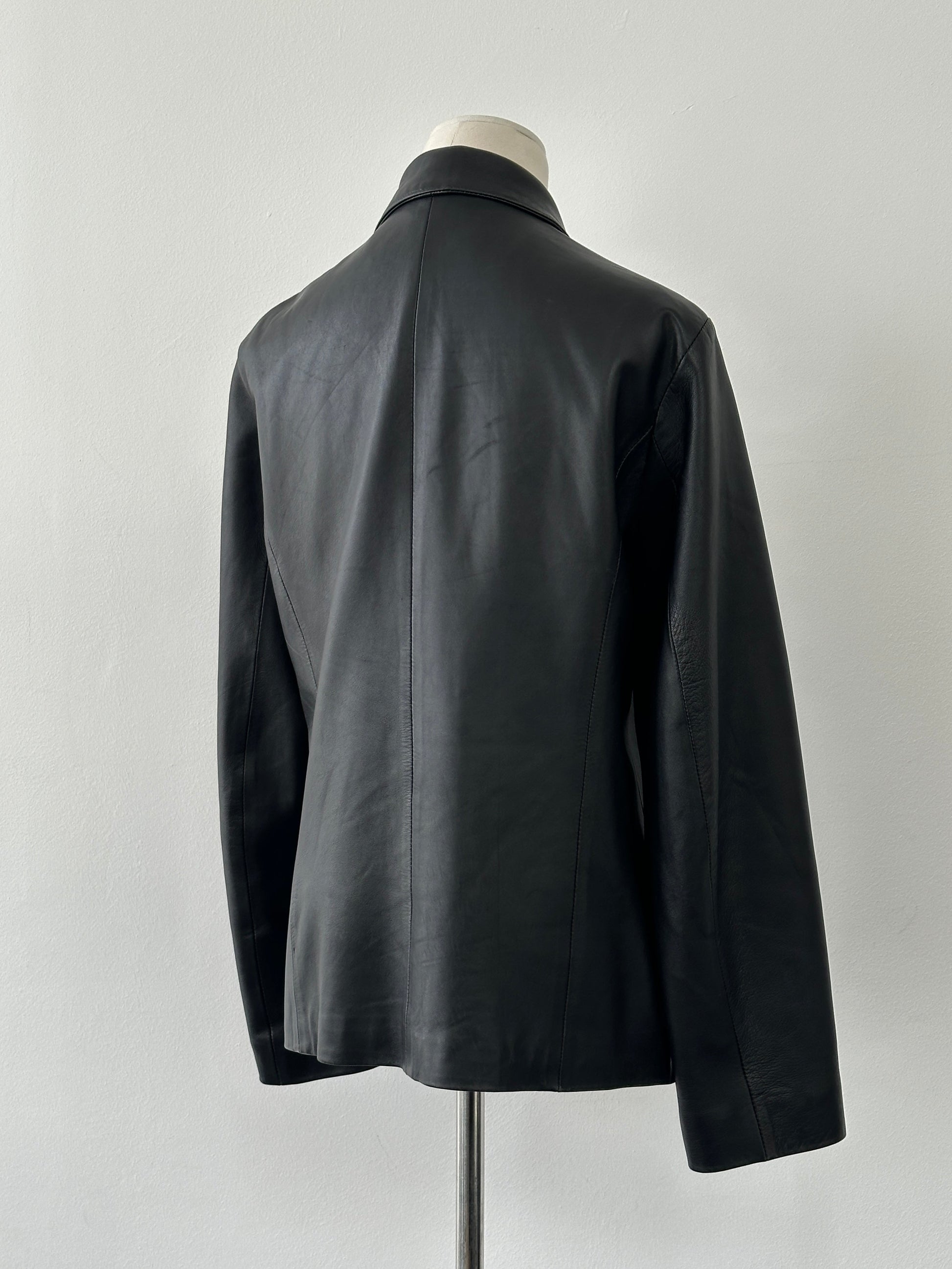 British Vintage 1990s Minimal Smooth Leather Jacket - M
