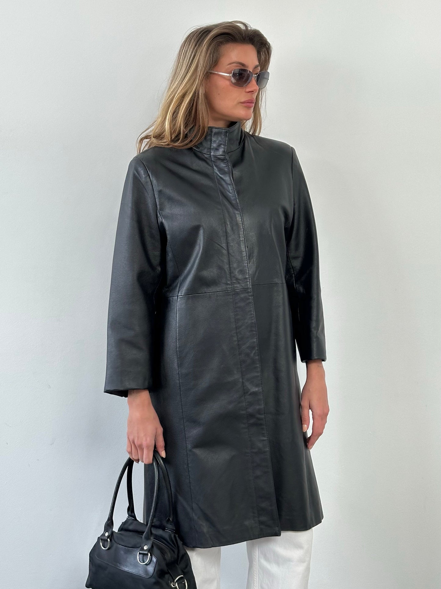 Vintage 1990s High Neck Concealed Placket Trench Coat - S/M