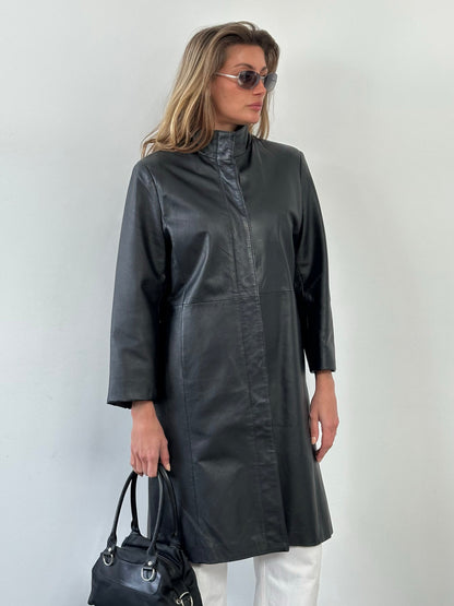 Vintage 1990s High Neck Concealed Placket Trench Coat - S/M