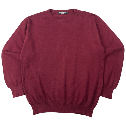Vintage 90s YSL Yves Saint Laurent Wool Jumper Size L | Large, Burgundy