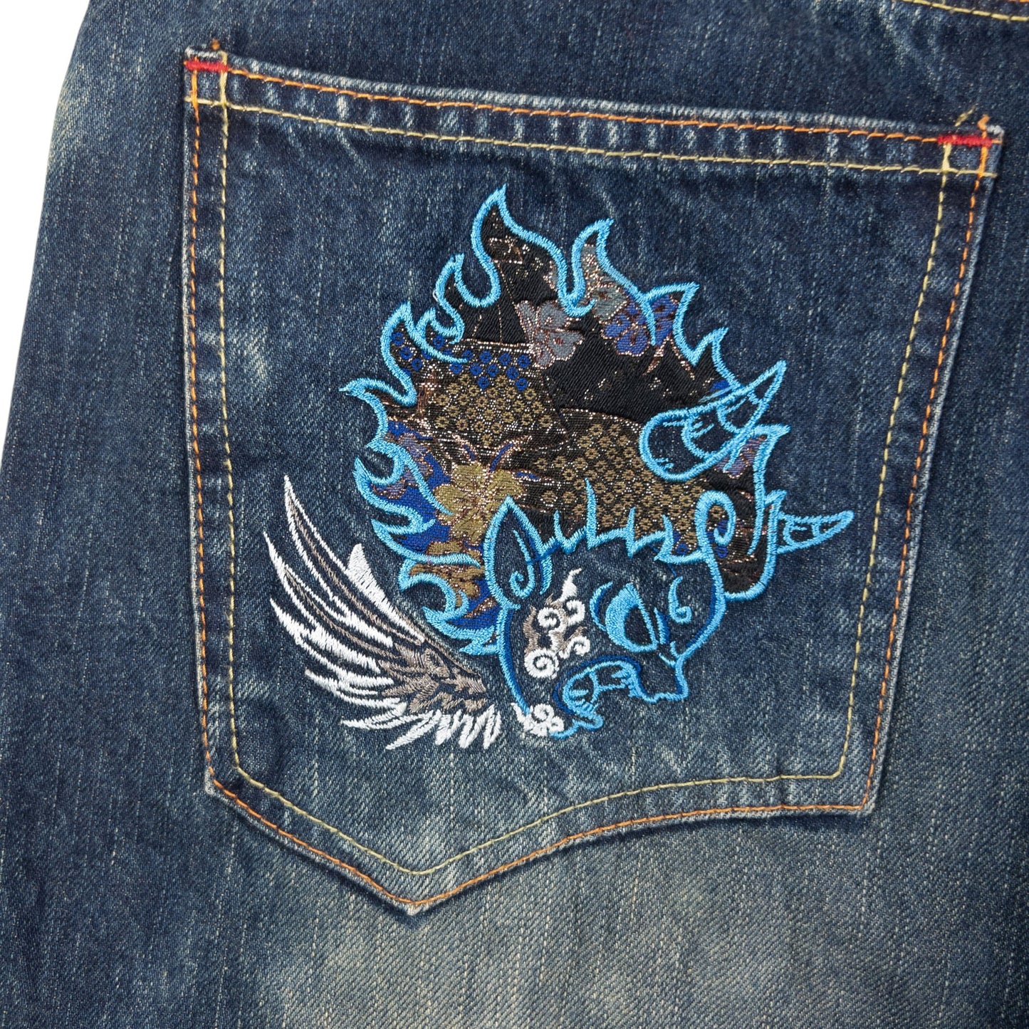 Vintage Big Train Embroidered Devils Japanese Denim Jeans Size W31