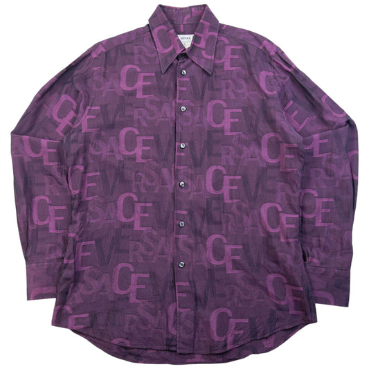Vintage 2000s Versace Collection Monogram Long Sleeve Button Up Shirt Size M | Medium, Purple