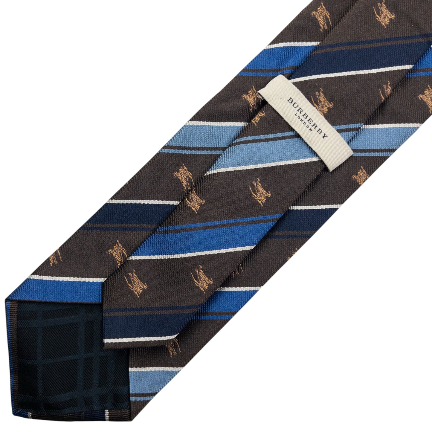 Vintage 2000s Burberry Striped Monogram Silk Tie | O/S, Blue