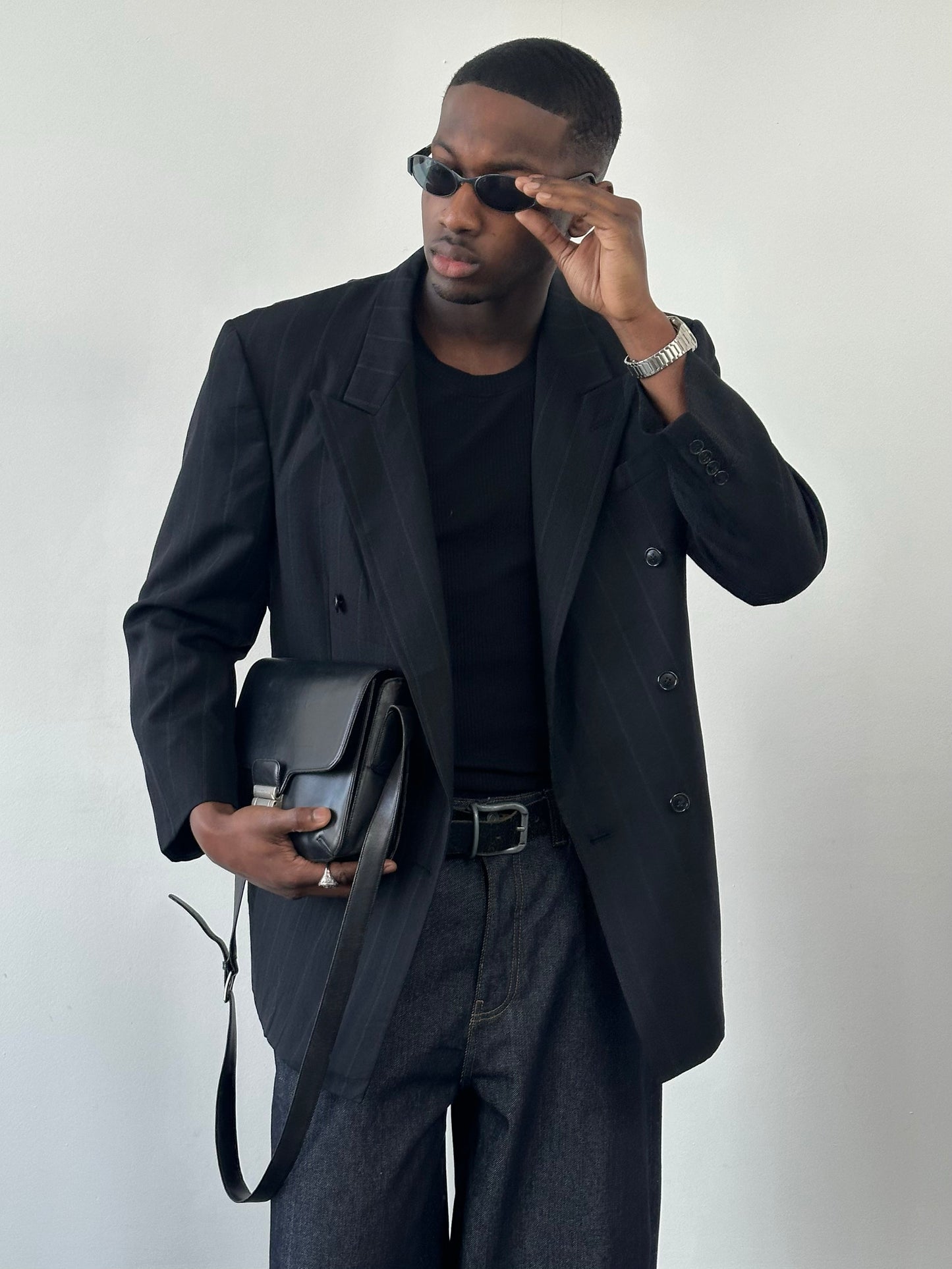 Christian Dior Monsieur 1980s double-breasted wool blazer in size 44L/XL, featuring classic tailored design and neutral color.