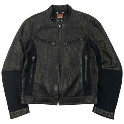 Vintage 90s Hugo Boss Zip Up Leather Jacket Size S | Small, Black