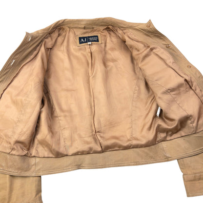 Vintage 2000s Armani Jeans Button Up Leather Jacket Womens Size M | Medium, Beige
