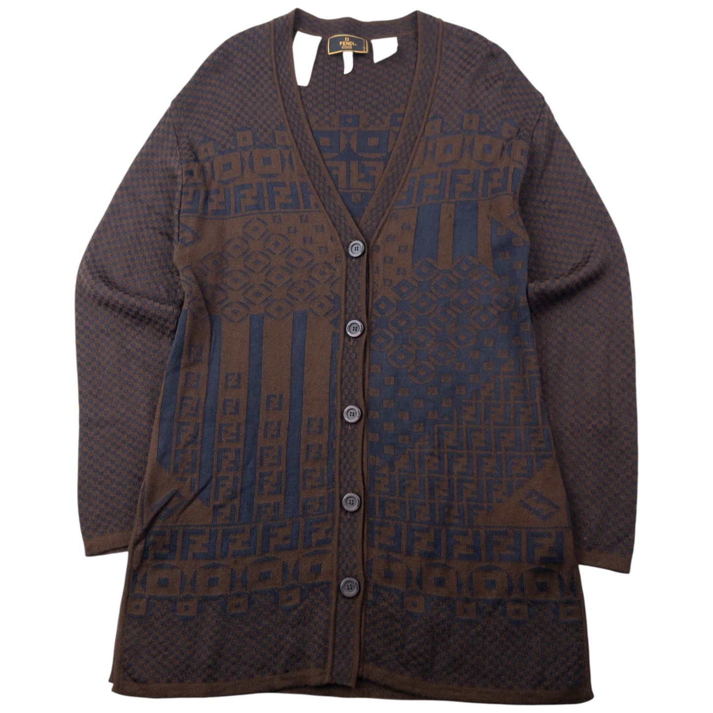 Vintage 90s Fendi Pattern Cardigan Womens Size M | Medium, Brown