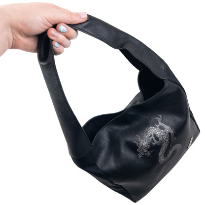 Vintage 2000 Jean Paul Gaultier Dragon Leather Shoulder Bag | O/S, Black