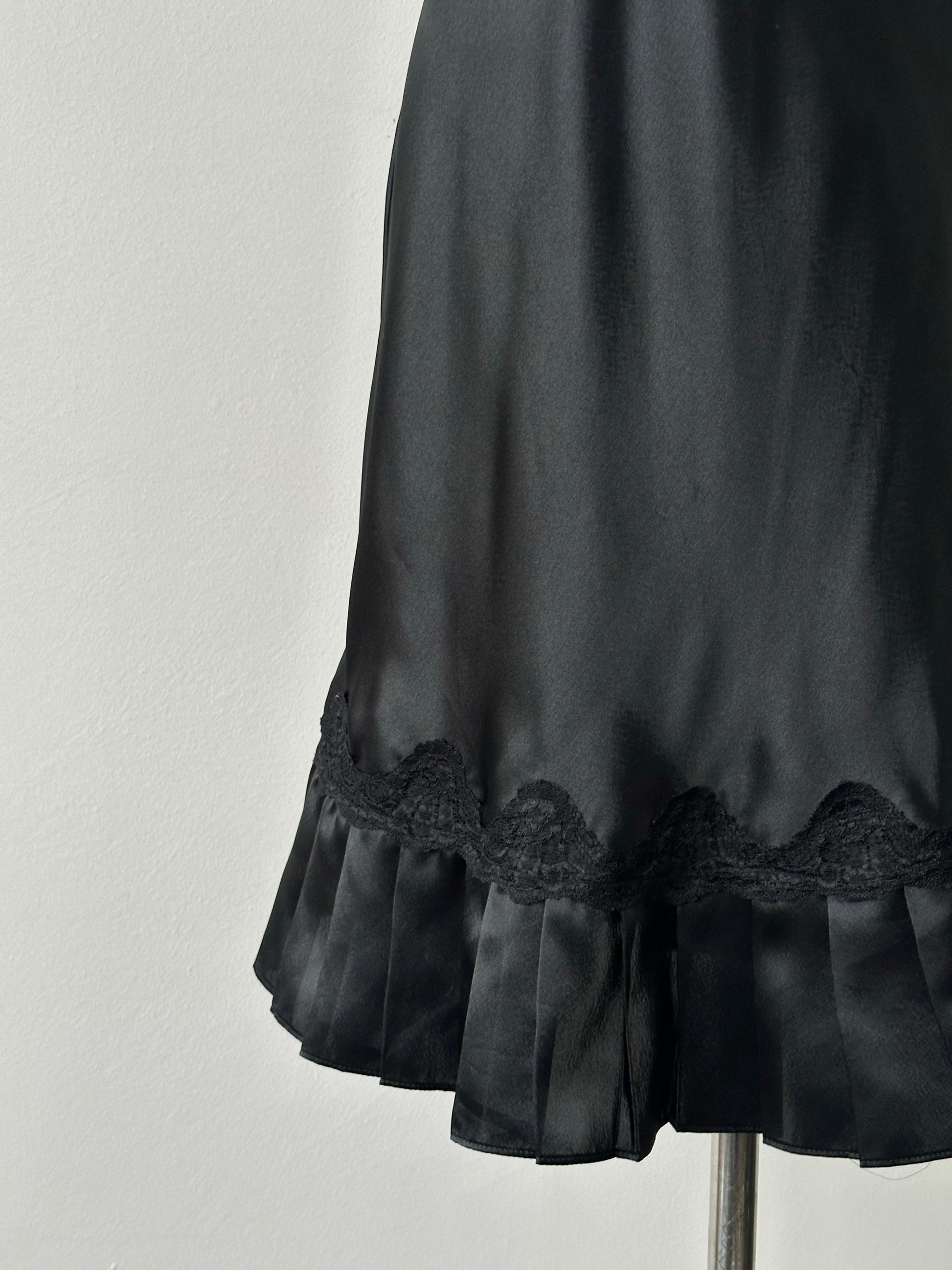 Vintage 1990s Satin Pleated Lace Mini Dress - S