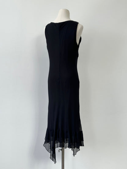 Vintage 2000s Pure Silk Handkerchief Hem Midi Maxi Dress - L