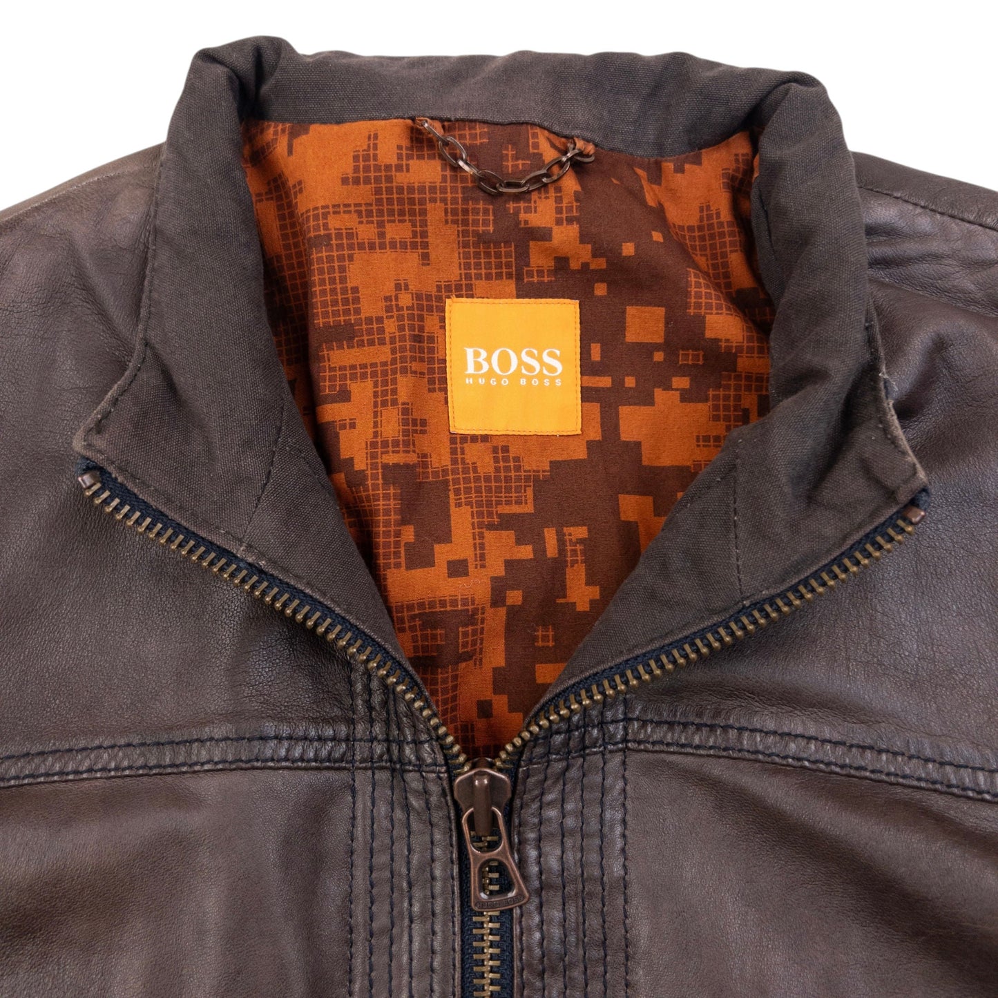 Vintage 90s Hugo Boss Zip Up Leather Jacket Size M | Medium, Brown
