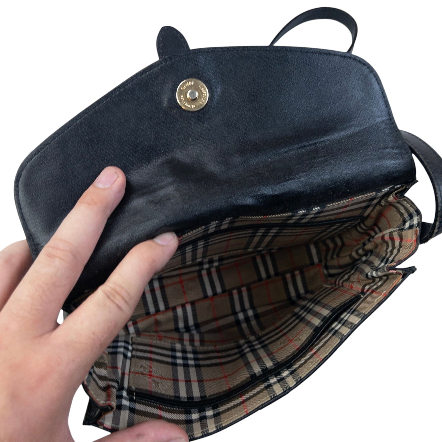 Vintage 90s Burberry Leather Crossbody Bag | O/S, Black