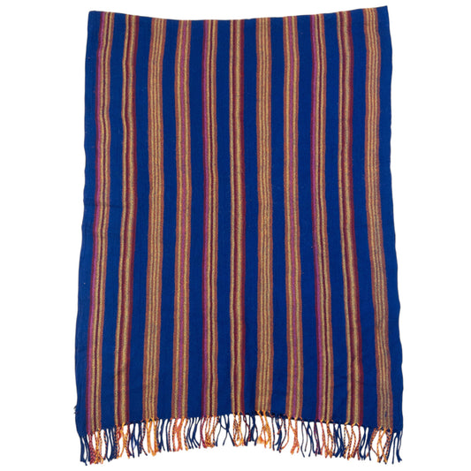 Vintage 2000s Issey Miyake Striped Wool Tassel Scarf | O/S, Blue