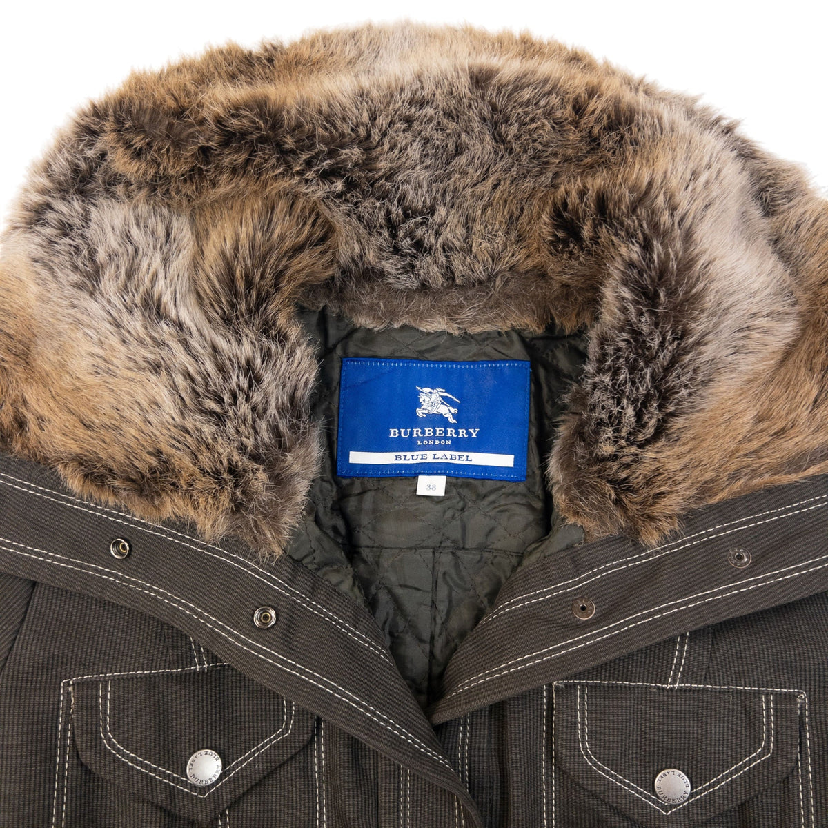 Vintage 2000s Burberry Blue Label Fur Trim Belt Waist Jacket Womens Size M | Medium, Blue
