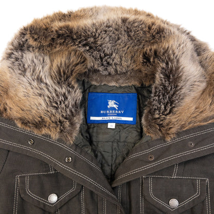 Vintage 2000s Burberry Blue Label Fur Trim Belt Waist Jacket Womens Size M | Medium, Blue