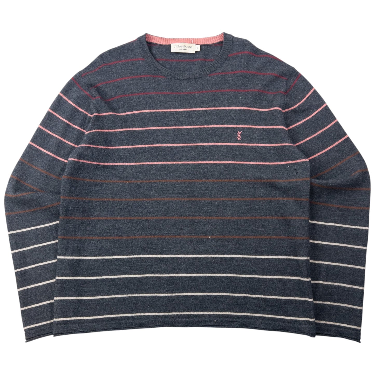Vintage 2000s YSL Yves Saint Laurent Striped Wool Jumper Size S | Small, Grey