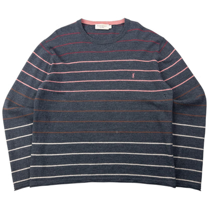 Vintage 2000s YSL Yves Saint Laurent Striped Wool Jumper Size S | Small, Grey
