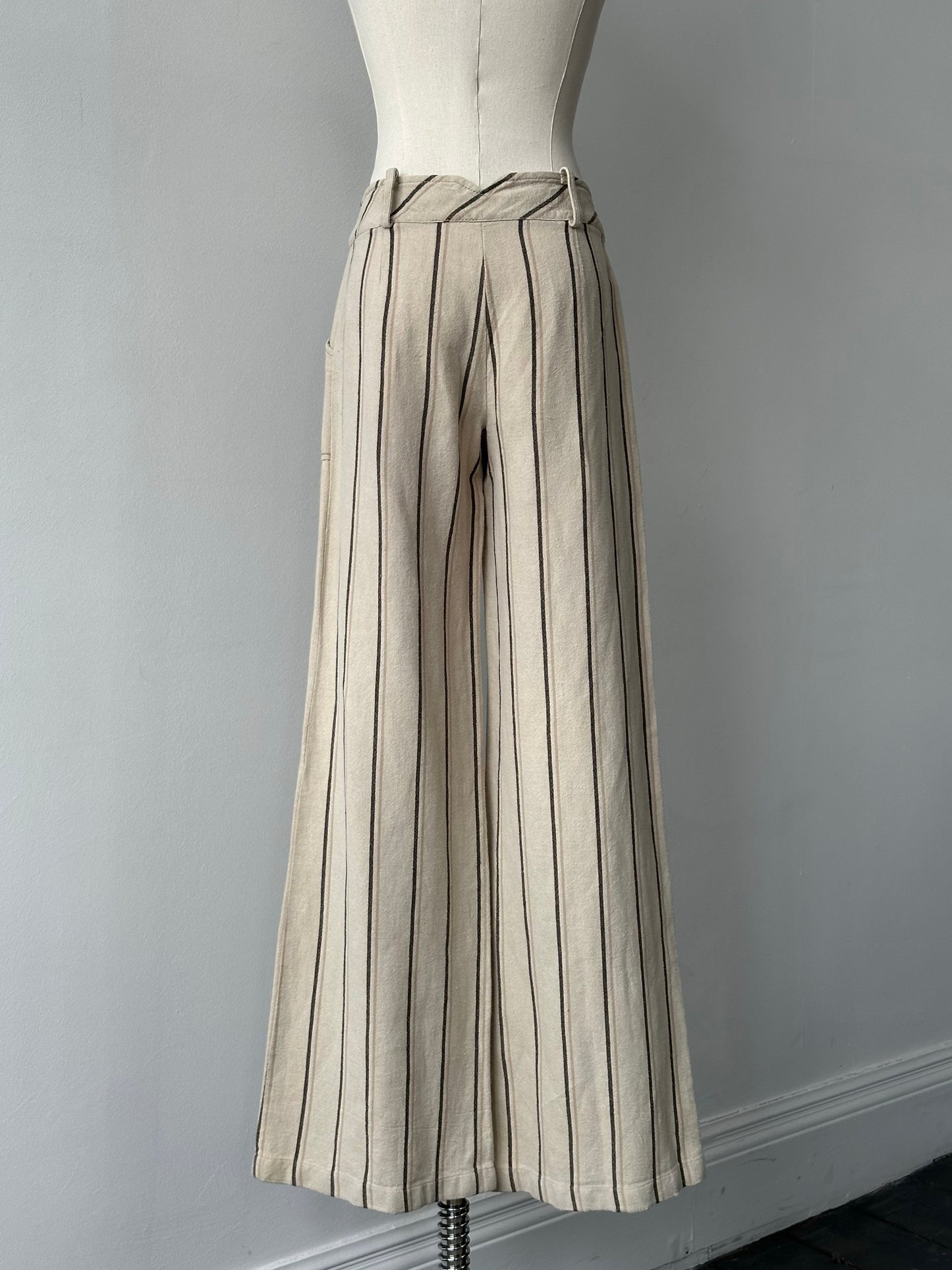 Max & Co 2000s Linen Cotton Striped Wide Leg Trousers - W26
