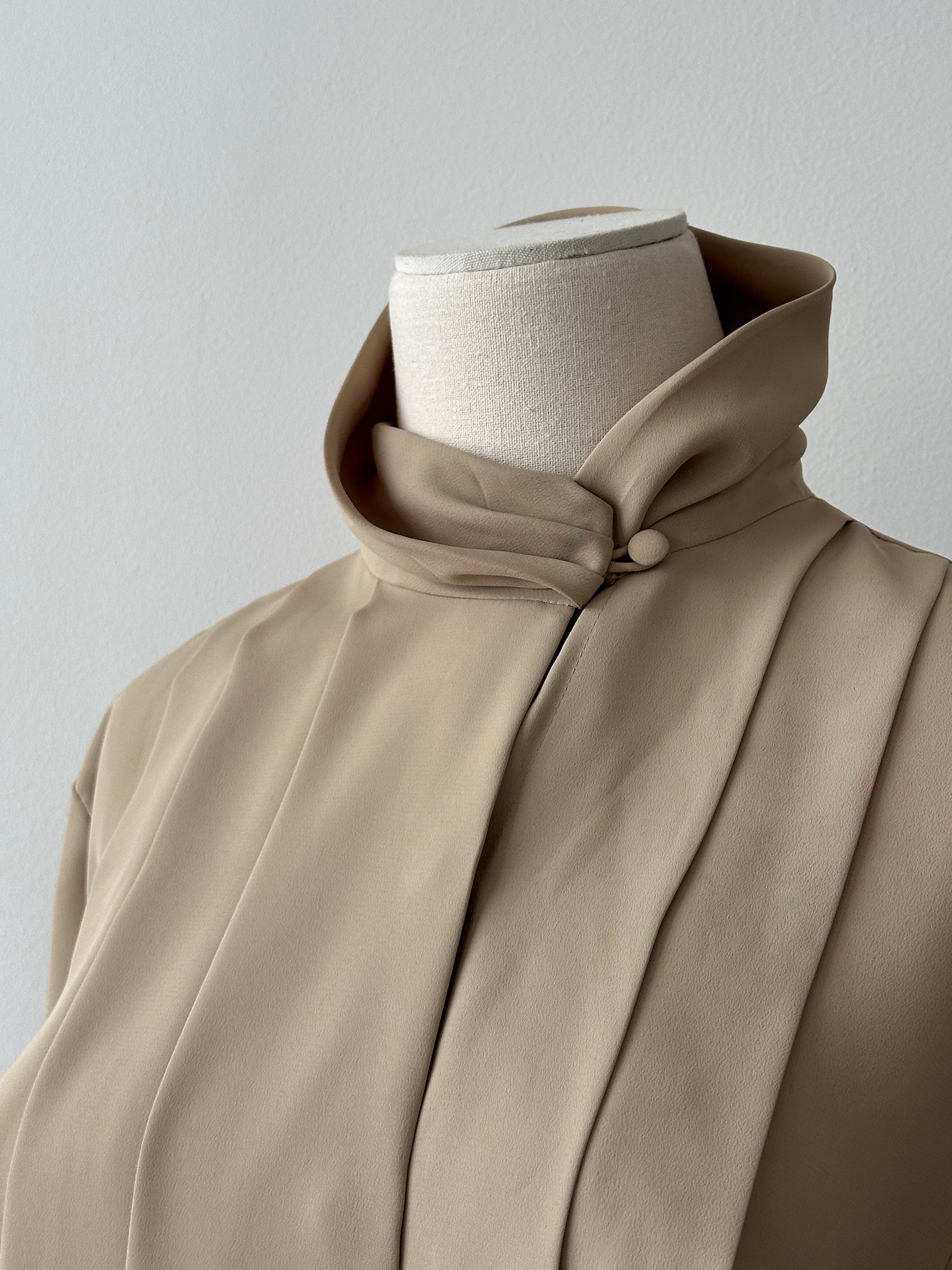 Vintage 1980s High Neck Pleated Shirt - M-L