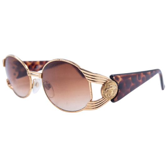 Vintage 90s Gianni Versace Embossed Tortoise Shell Sunglasses | O/S, Brown