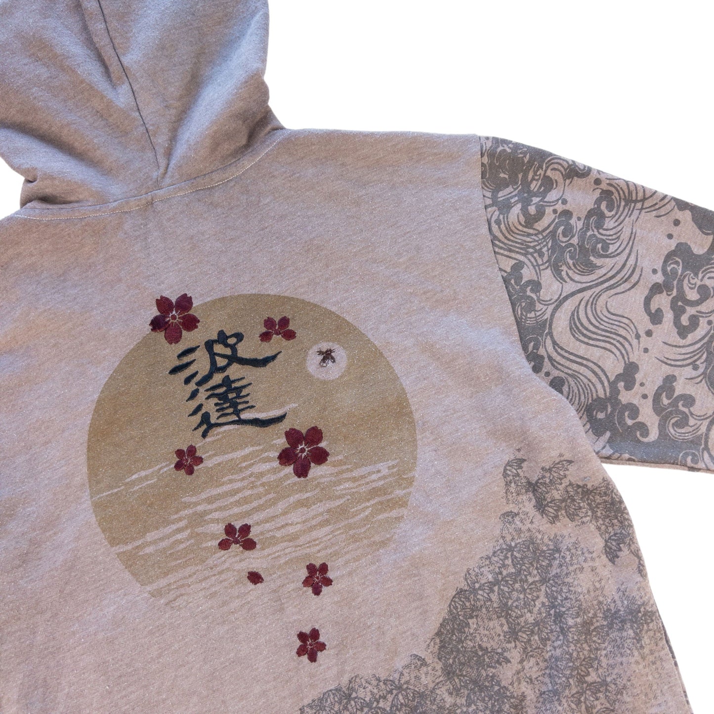 Vintage Sun And Waves Japanese Design Zip Up Hoodie Size S