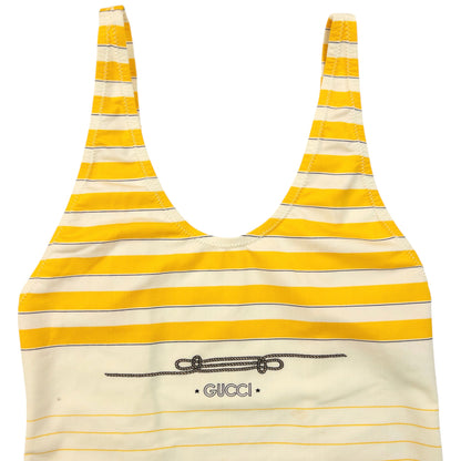 Vintage 80s Gucci Striped Swimming Costume Womens Size M | Medium, Yellow