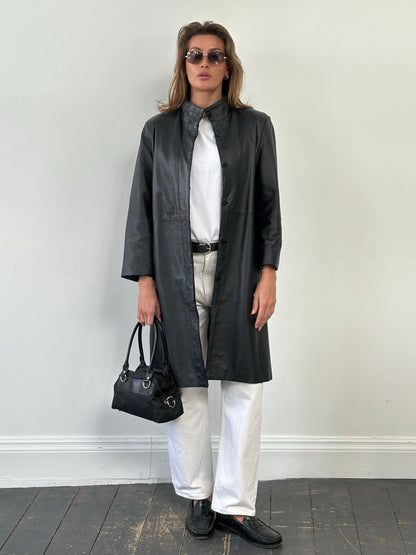 Vintage 1990s High Neck Concealed Placket Trench Coat - S/M