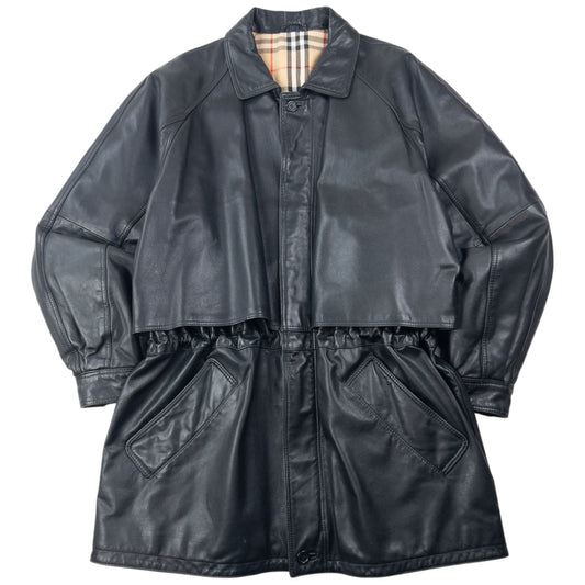 Vintage 90s Burberry Nova Check Lined Leather Jacket Size L