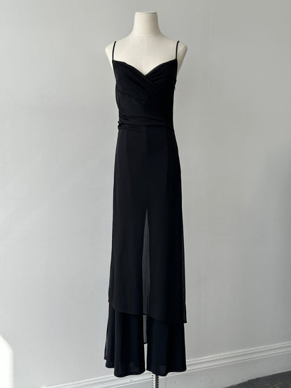 French Vintage 1990s Sheer Overlay Jumpsuit - S