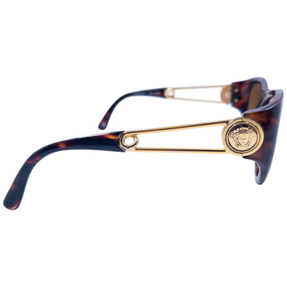 Vintage 1996 Gianni Versace Safety Pin Tortoise Shell Sunglasses | O/S, Brown