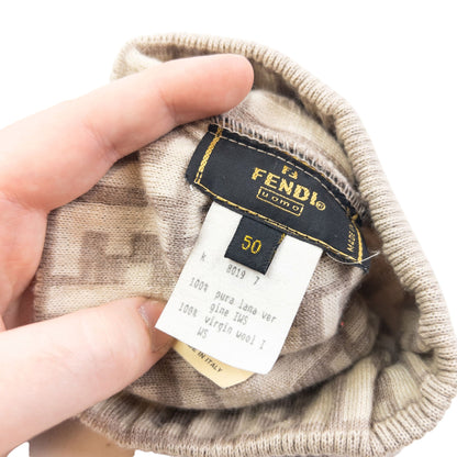 Vintage 2000s Fendi Monogram Beanie Hat | O/S, Beige