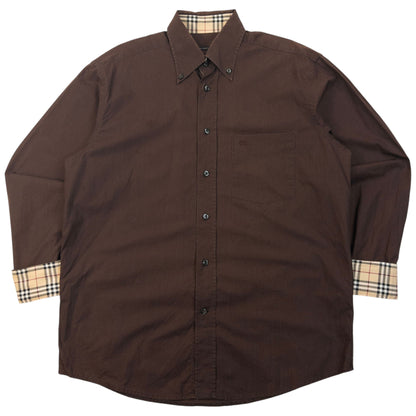 Vintage 2000s Burberry Nova Check Cuff Long Sleeve Button Up Shirt Size XL | XL, Brown