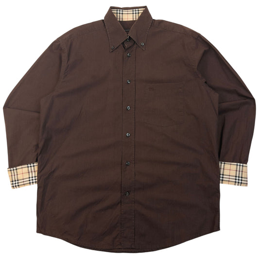 Vintage 2000s Burberry Nova Check Cuff Long Sleeve Button Up Shirt Size XL | XL, Brown