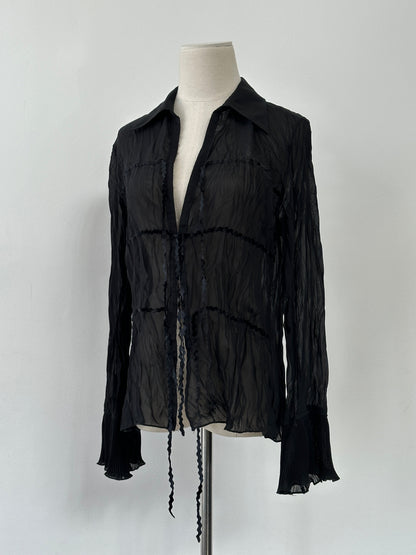Vintage 1990s Sheer Hook & Eye Crinkle Shirt - M