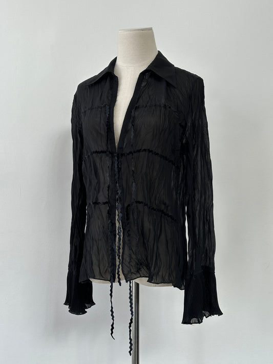 Vintage 1990s Sheer Hook & Eye Crinkle Shirt - M