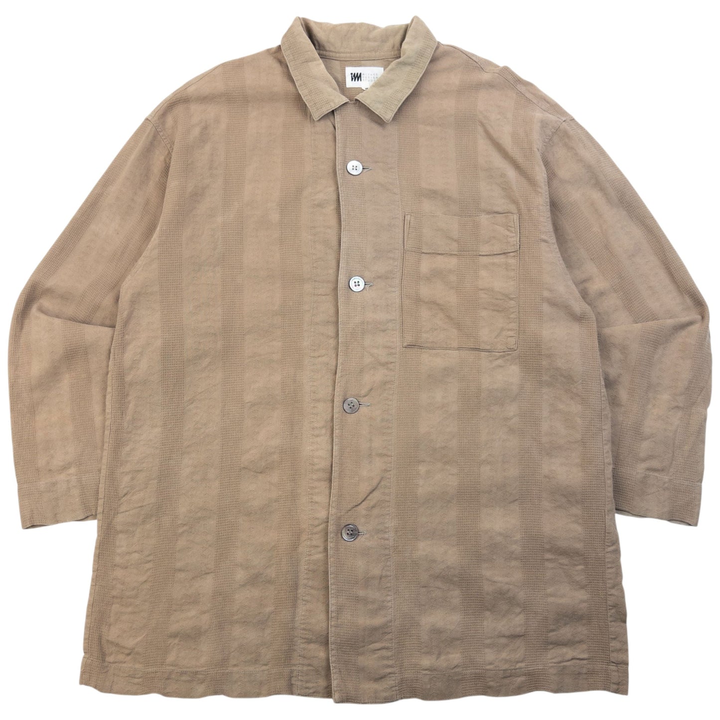 Vintage 90s Issey Miyake Striped Long Sleeve Button Up Shirt Size M | Medium, Beige