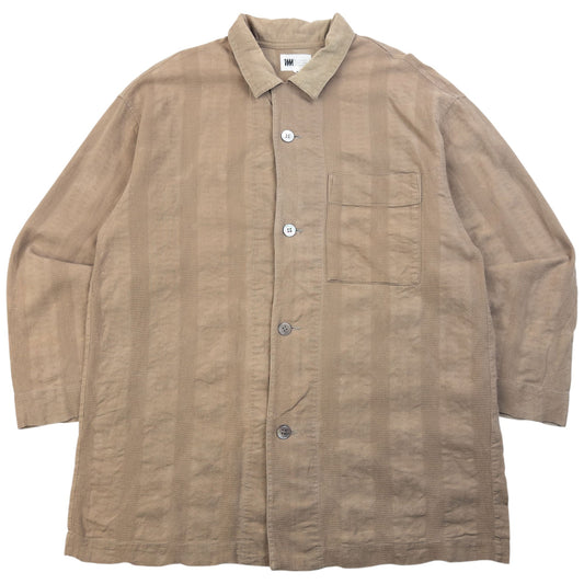 Vintage 90s Issey Miyake Striped Long Sleeve Button Up Shirt Size M | Medium, Beige