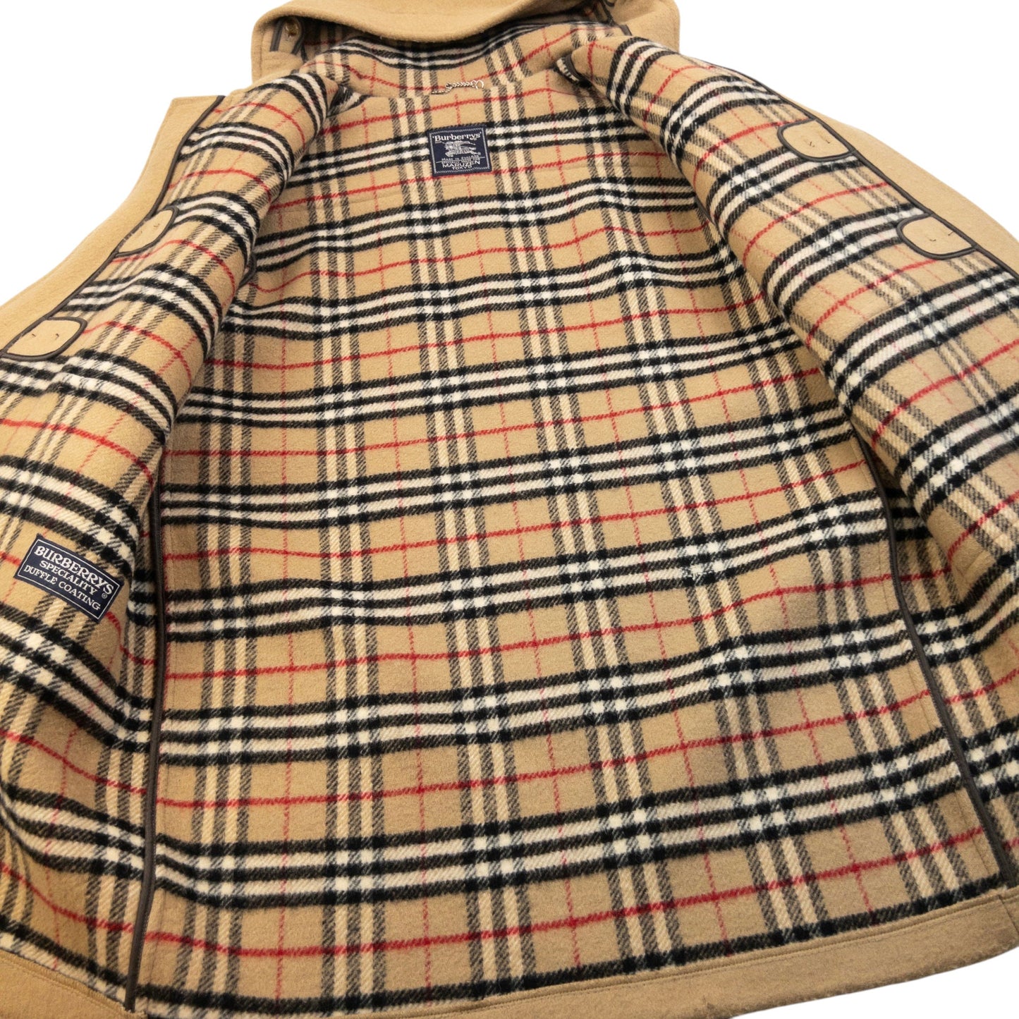 Vintage 90s Burberry Nova Check Lined Wool Duffle Jacket Size XL | O/S, Beige