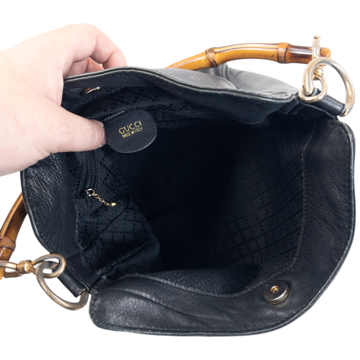 Vintage 90s Gucci Bamboo Handle Shoulder Bag | O/S, Black