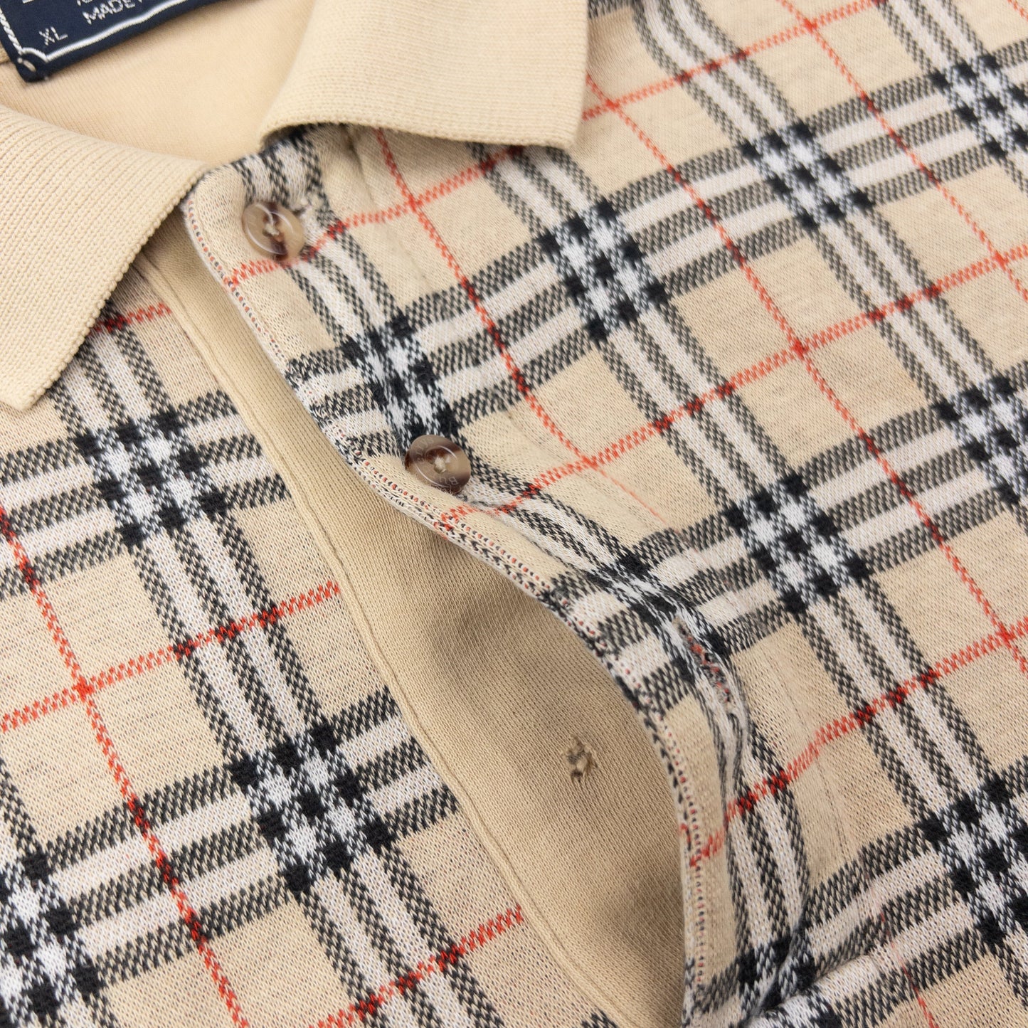 Vintage 90s Burberry Nova Check Long Sleeve Polo Shirt Size M | Medium, Beige