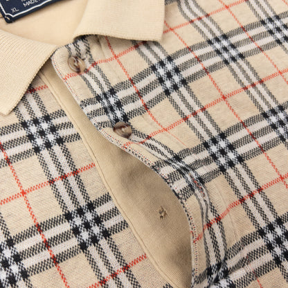 Vintage 90s Burberry Nova Check Long Sleeve Polo Shirt Size M | Medium, Beige