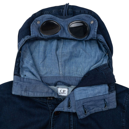2014 CP Company Goggle Hood Future Fleece Isko Denim Jacket Size M | Medium, Navy